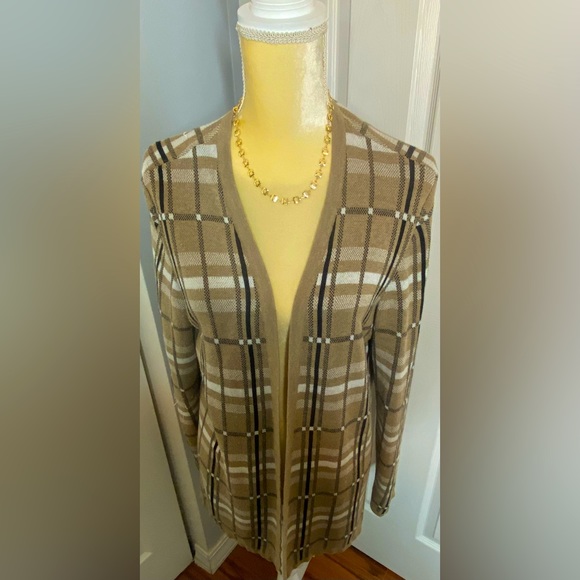 croft & barrow Sweaters - Tan Plaid Long Cardigan by Croft and Barrow